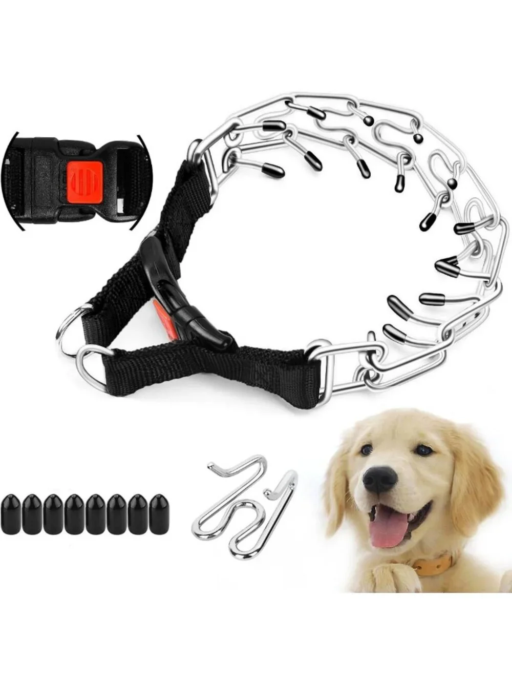 Adjustable No Pull Dog Training Collar - Prong Pinch Collar with Quick Release
